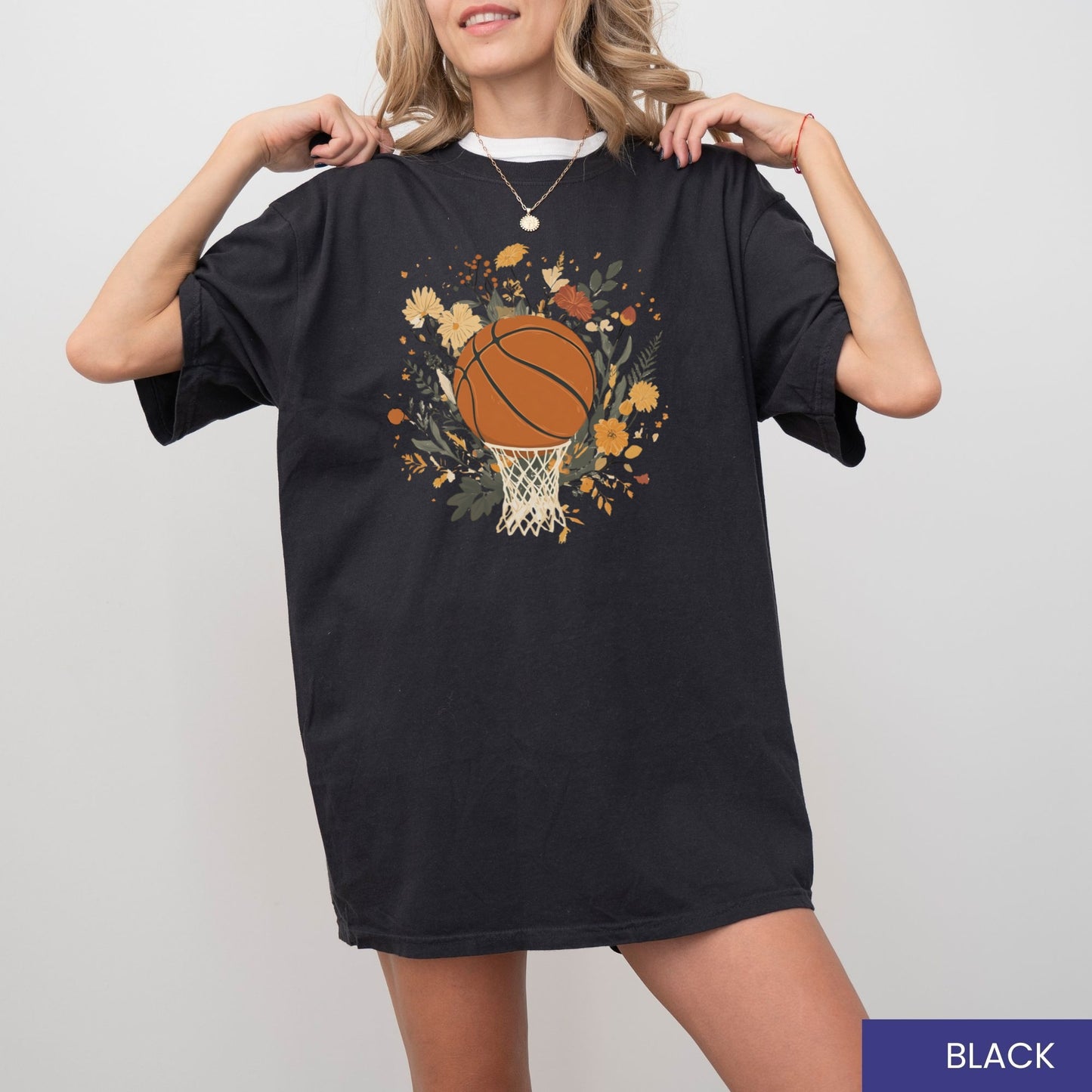 Vintage Floral Basketball T-Shirt – Retro Botanical Sports Tee