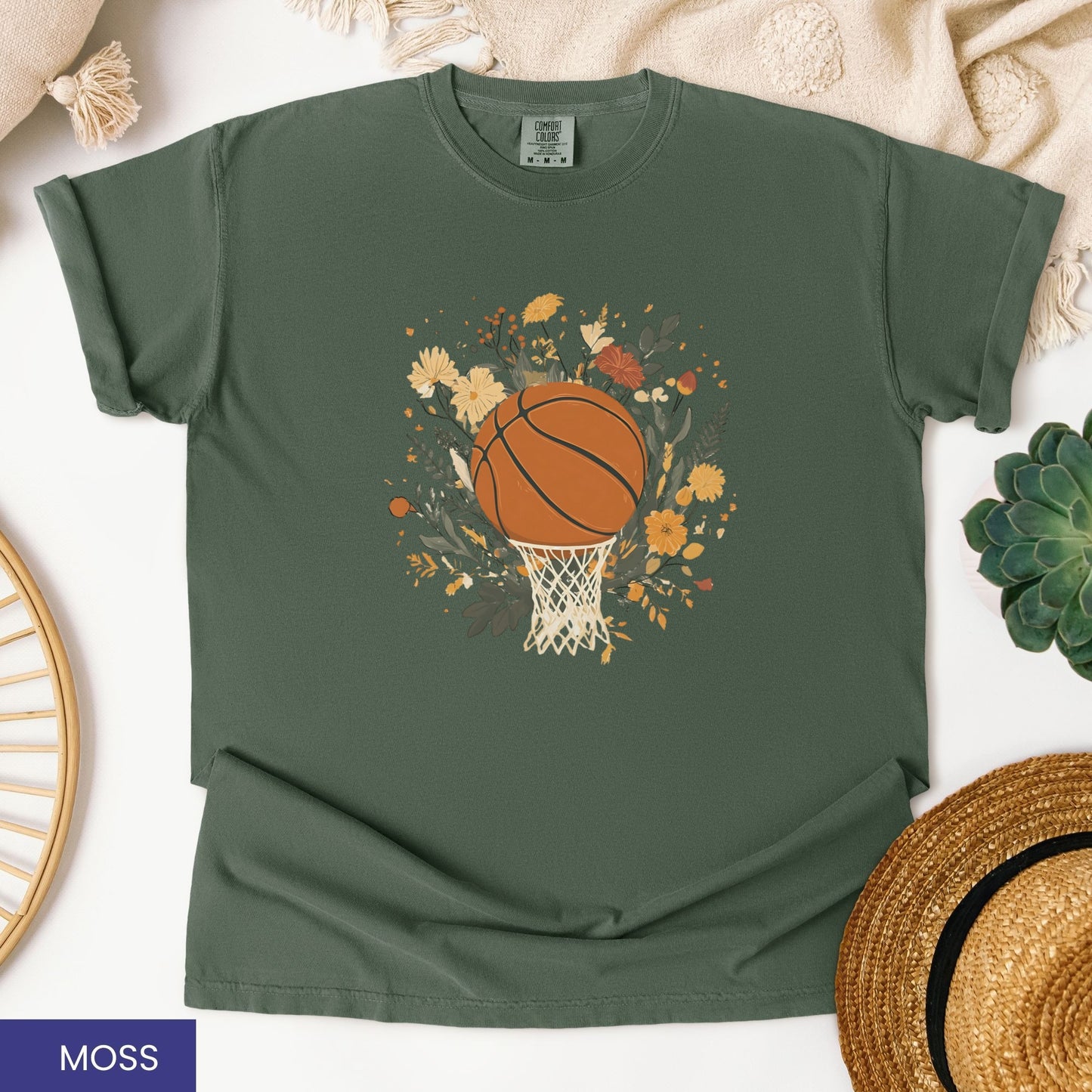Vintage Floral Basketball T-Shirt – Retro Botanical Sports Tee