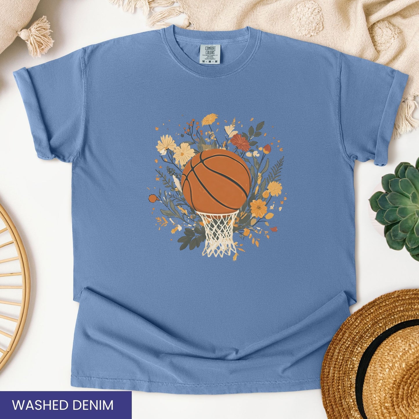 Vintage Floral Basketball T-Shirt – Retro Botanical Sports Tee