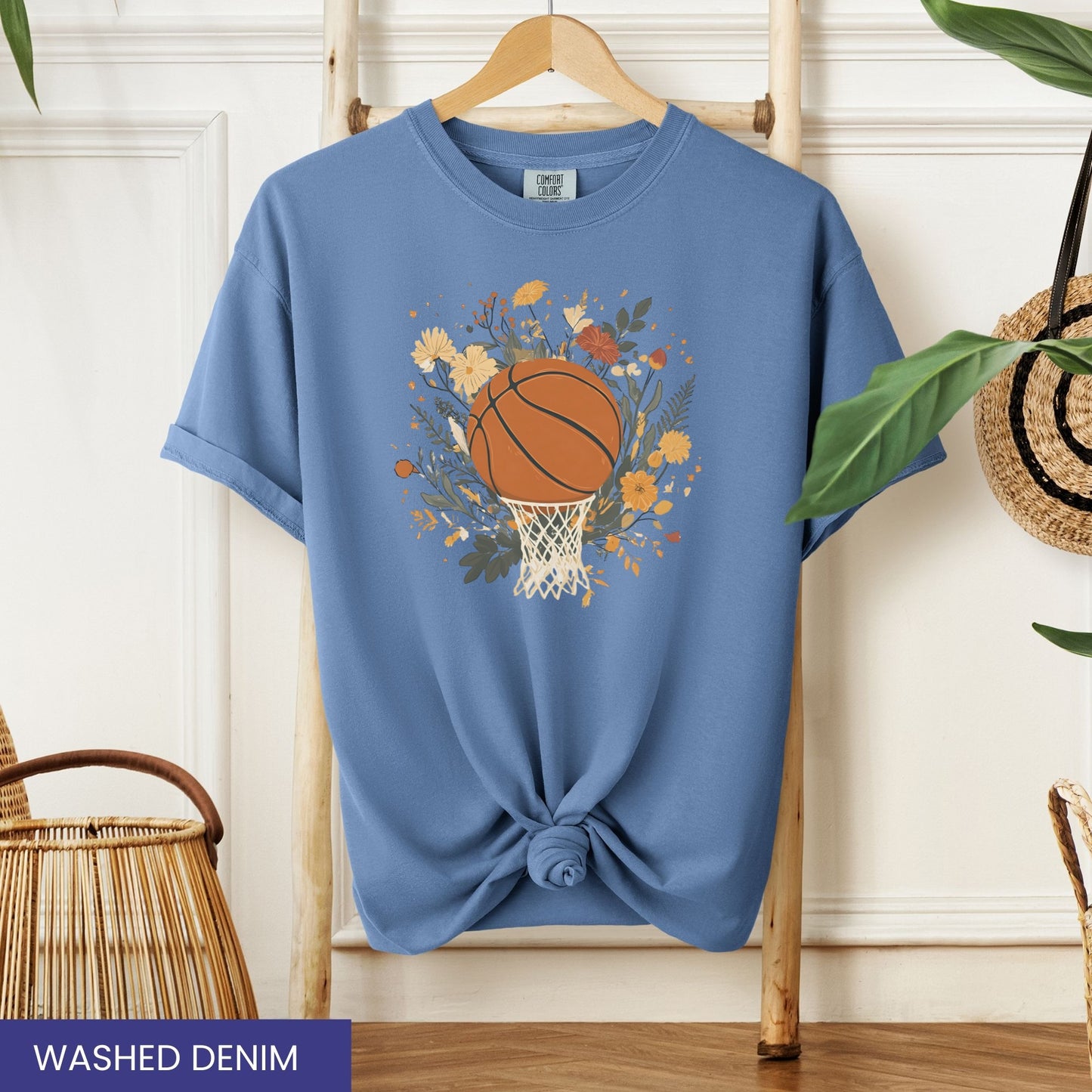 Vintage Floral Basketball T-Shirt – Retro Botanical Sports Tee