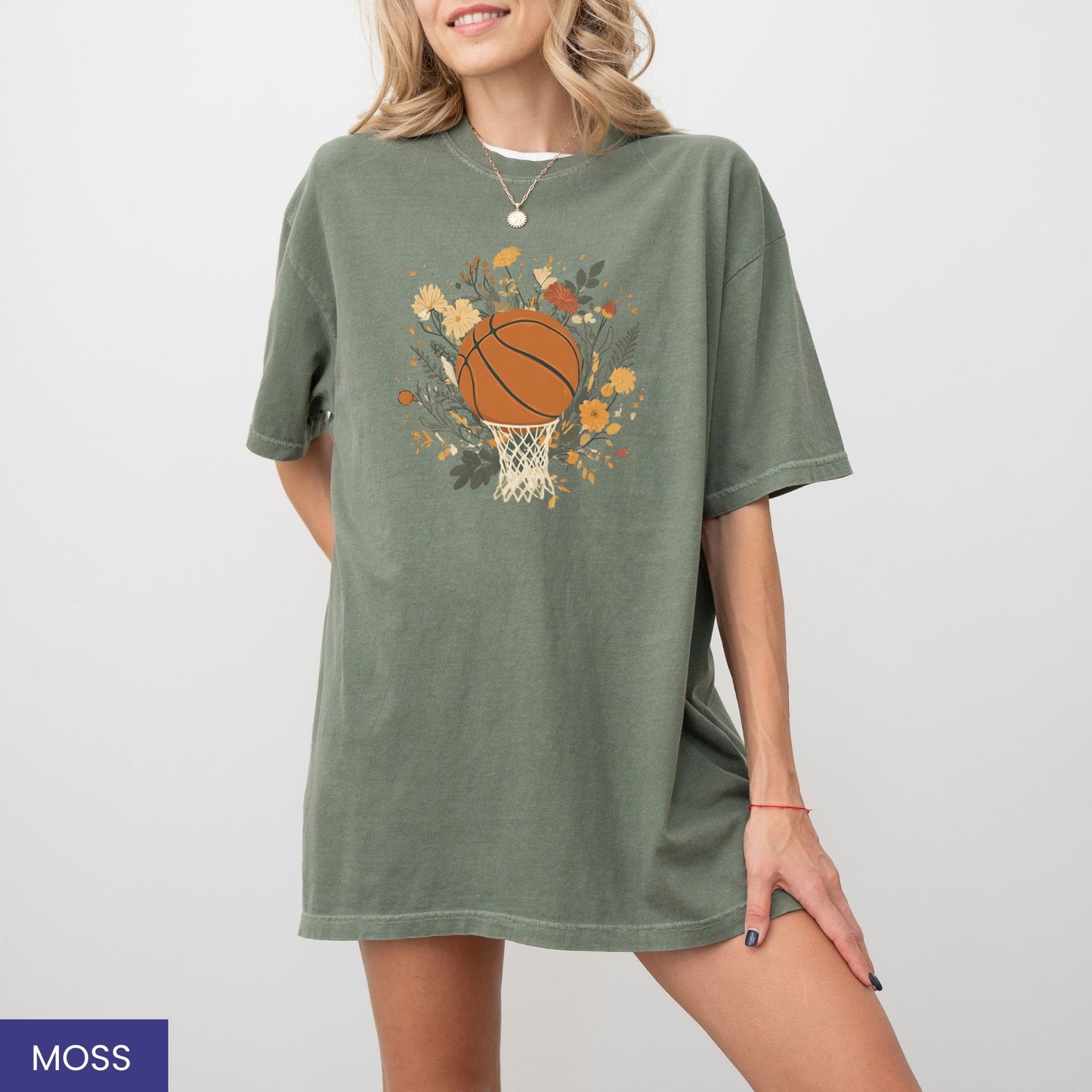 Vintage Floral Basketball T-Shirt – Retro Botanical Sports Tee