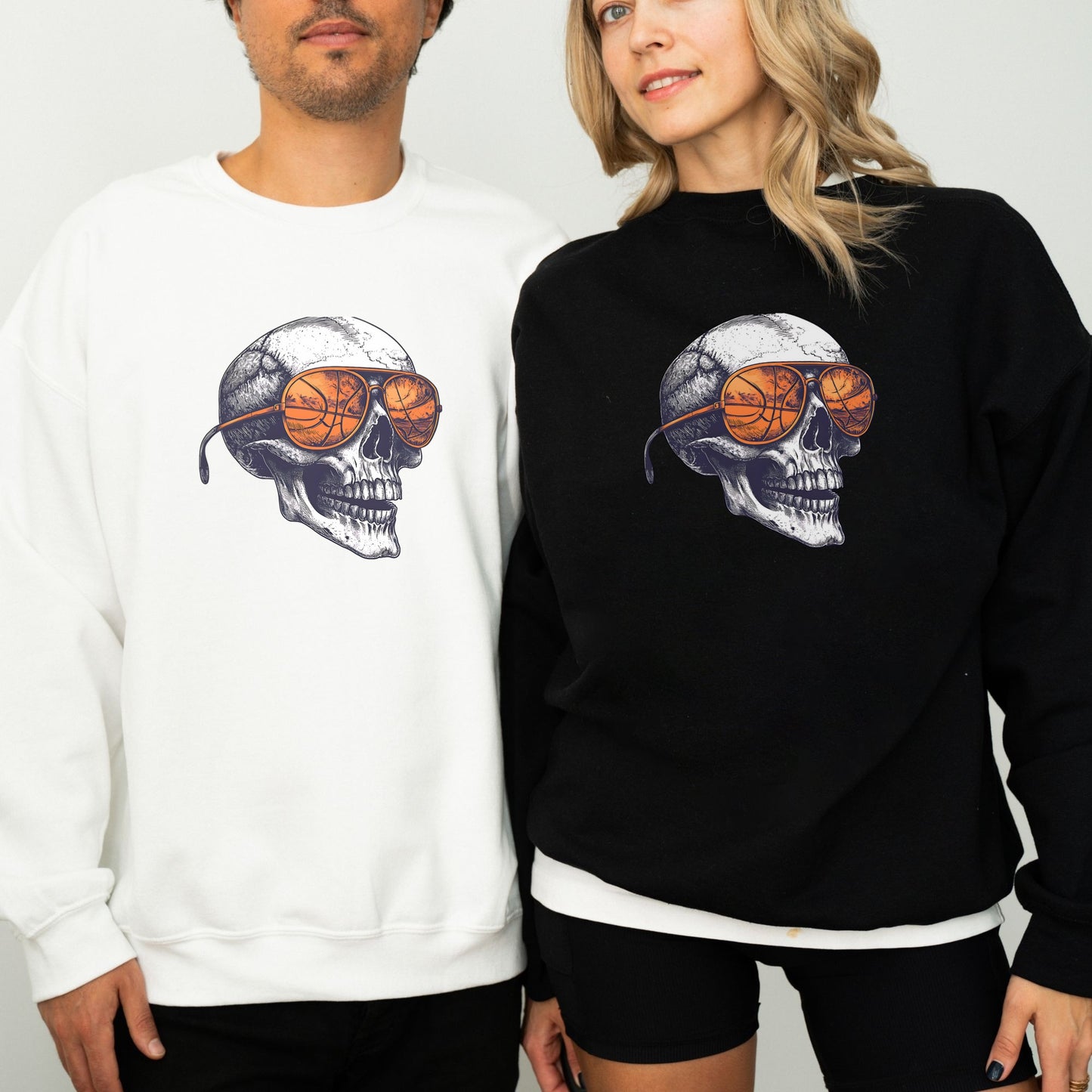 Retro Basketball Skull Crewneck Sweatshirt – Vintage Grunge Sports Sweatshirt