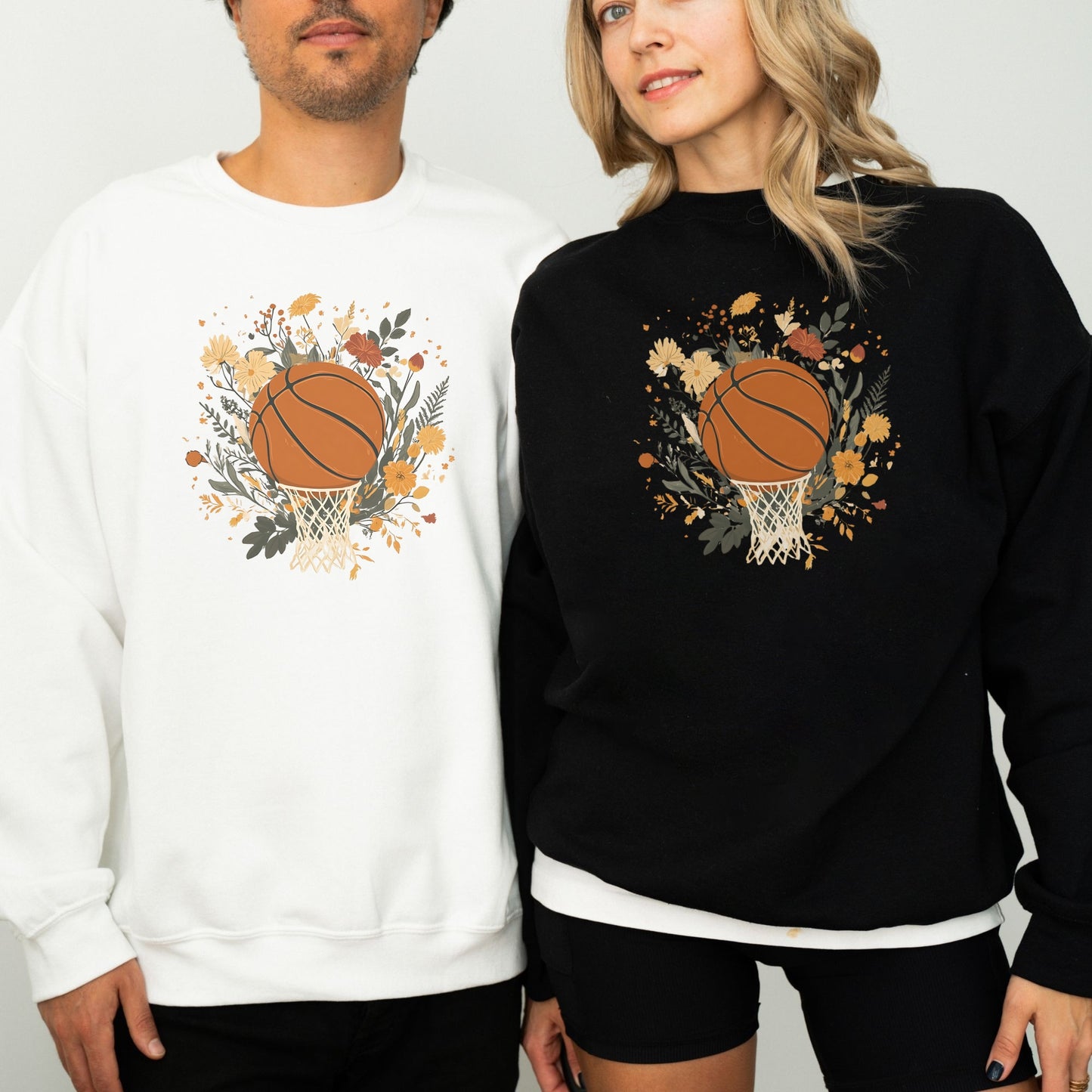Vintage Floral Basketball Crewneck Sweatshirt – Retro Botanical Sports Pullover