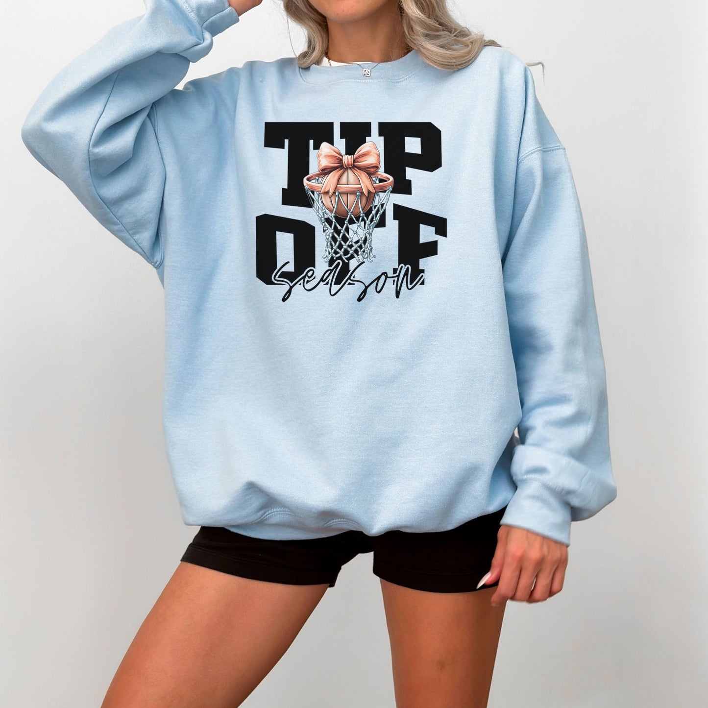 Tip-Off Season Vintage Basketball Crewneck Sweatshirt – Retro Coquette Bow Style
