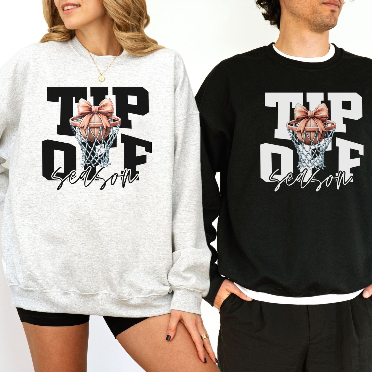 Tip-Off Season Vintage Basketball Crewneck Sweatshirt – Retro Coquette Bow Style