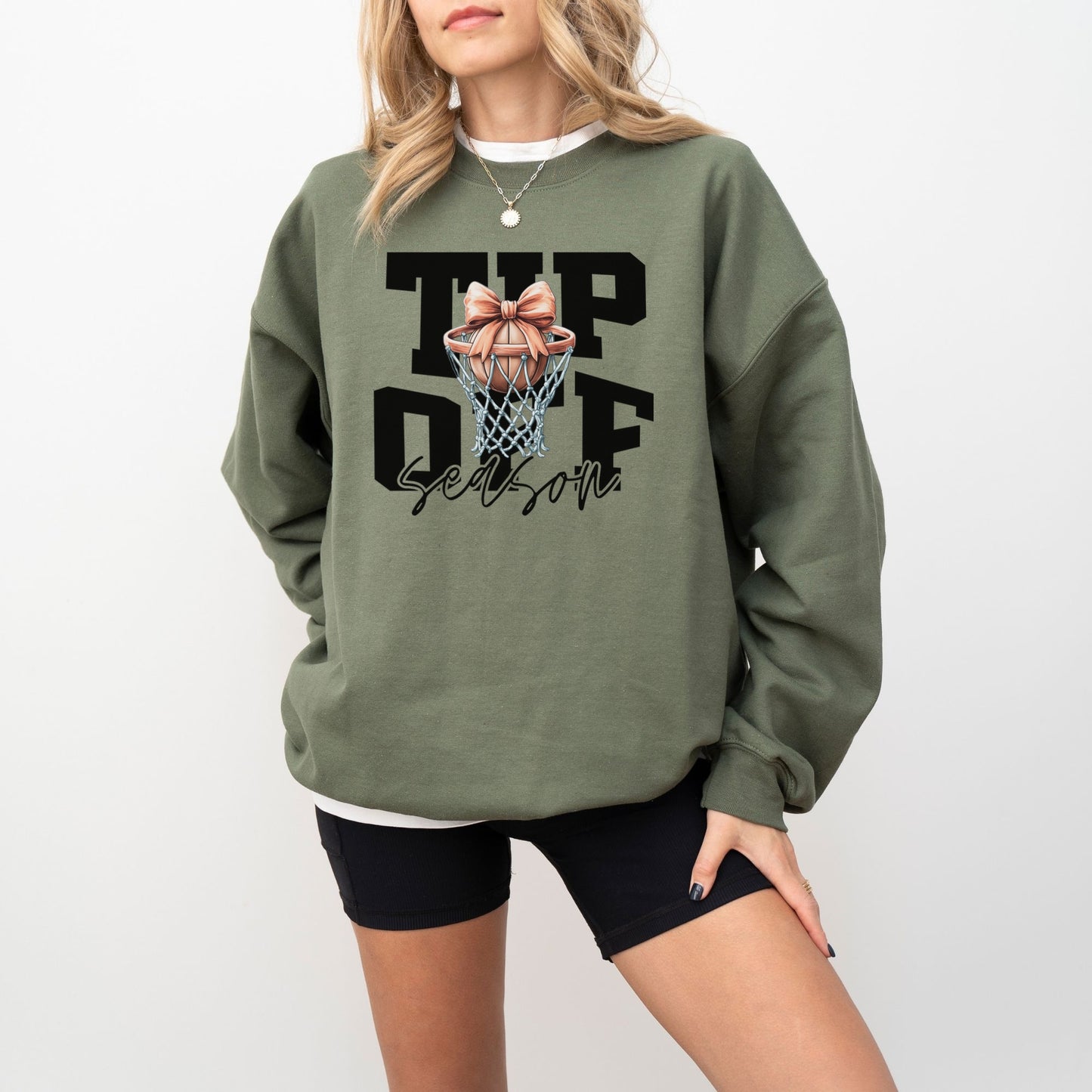 Tip-Off Season Vintage Basketball Crewneck Sweatshirt – Retro Coquette Bow Style