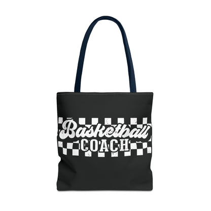 Retro Basketball Tote Bag – Personalized Checkered Basketball Coach, Mama, or Dad Bag