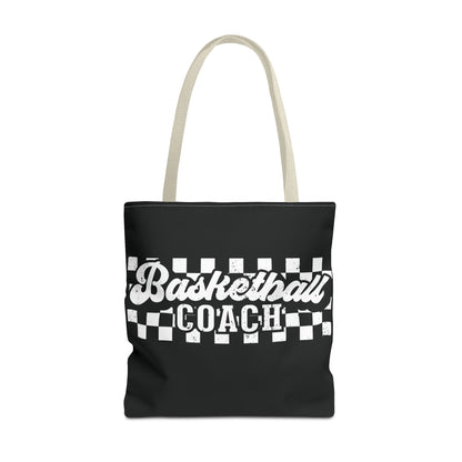 Retro Basketball Tote Bag – Personalized Checkered Basketball Coach, Mama, or Dad Bag
