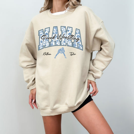 Personalized Proud Mama Wrestling Crewneck Sweatshirt