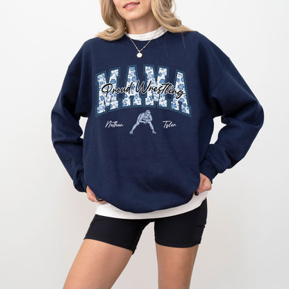 Personalized Proud Mama Wrestling Crewneck Sweatshirt