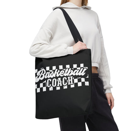 Retro Basketball Tote Bag – Personalized Checkered Basketball Coach, Mama, or Dad Bag
