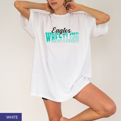 Custom Wrestling Team Mascot T-Shirt – Personalized School Name & Colors
