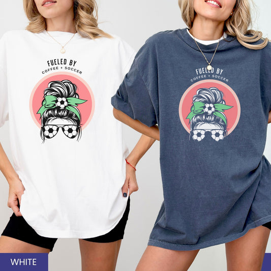 Fueled by Coffee & Soccer T-Shirt – Game Day & Coffee Lover Shirt with Custom Bow Color