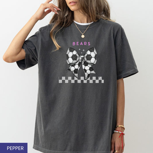 Personalized Coquette Soccer Bow T-Shirt – Custom Team Mascot & Colors – Cute Soccer Tee for Players & Fans