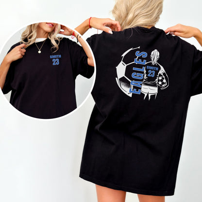 Personalized Girl's Soccer T-Shirt – Custom Team Mascot, Name, Number & School Colors – Game Day Shirt for Players & Fans
