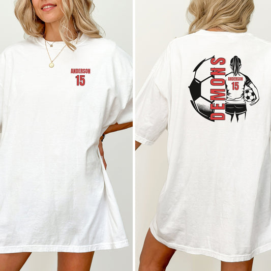 Personalized Girl's Soccer T-Shirt – Custom Team Mascot, Name, Number & School Colors – Game Day Shirt for Players & Fans
