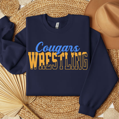 Personalized Wrestling Team Mascot Crewneck Sweatshirt – Custom School Colors & Outline Text Design