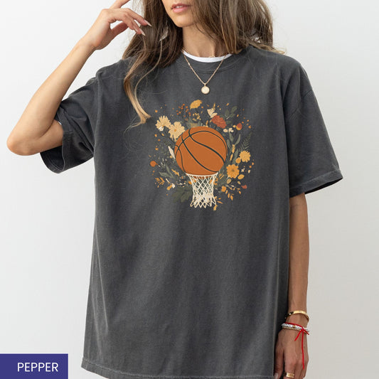 Vintage Floral Basketball T-Shirt – Retro Botanical Sports Tee