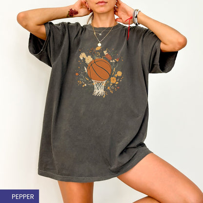 Vintage Floral Basketball T-Shirt – Retro Botanical Sports Tee