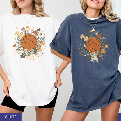 Vintage Floral Basketball T-Shirt – Retro Botanical Sports Tee
