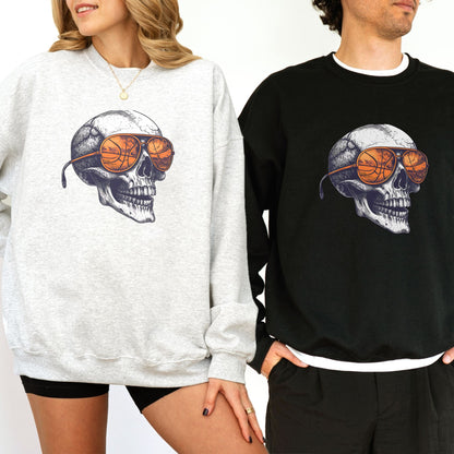 Retro Basketball Skull Crewneck Sweatshirt – Vintage Grunge Sports Sweatshirt