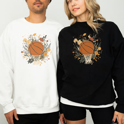 Vintage Floral Basketball Crewneck Sweatshirt – Retro Botanical Sports Pullover