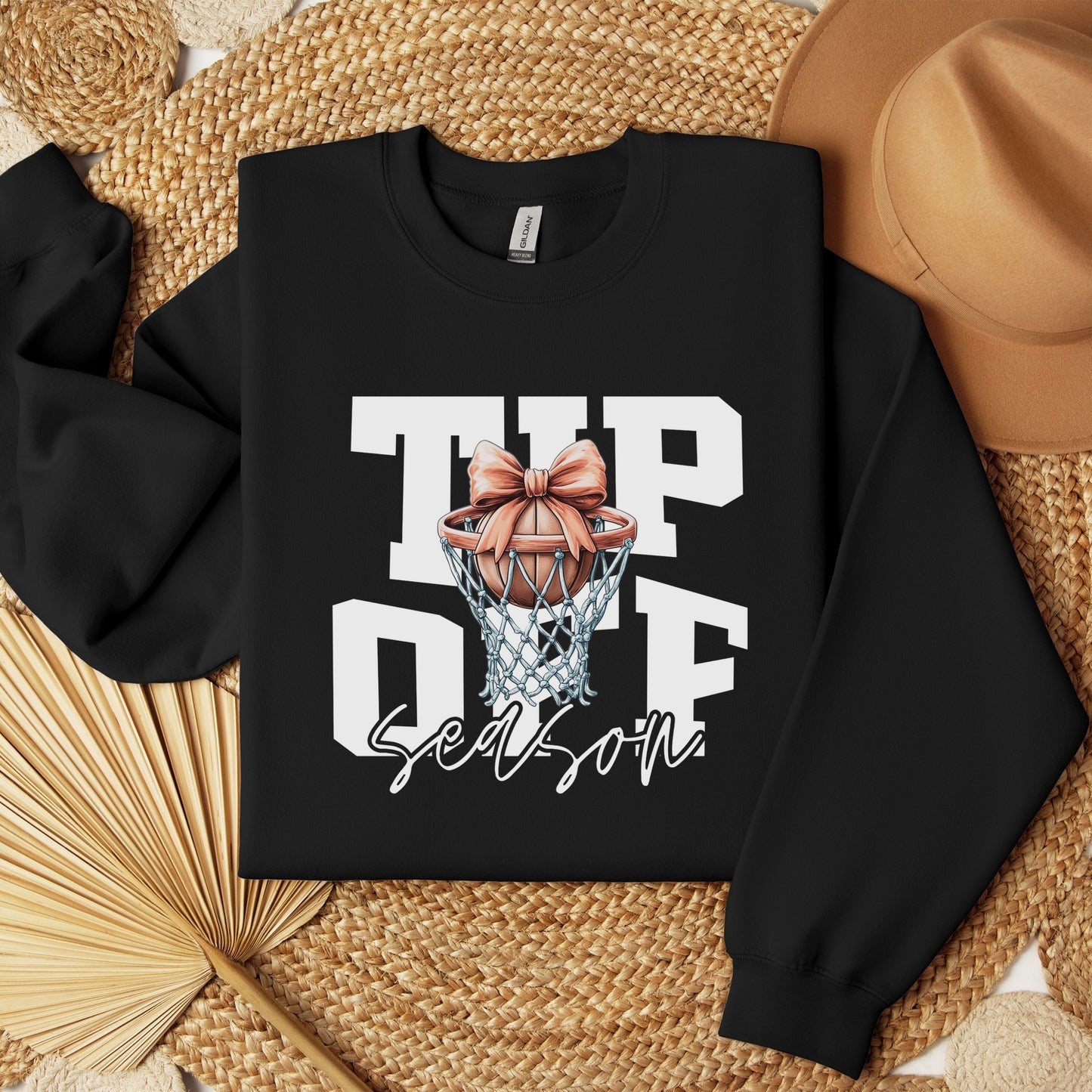 Tip-Off Season Vintage Basketball Crewneck Sweatshirt – Retro Coquette Bow Style