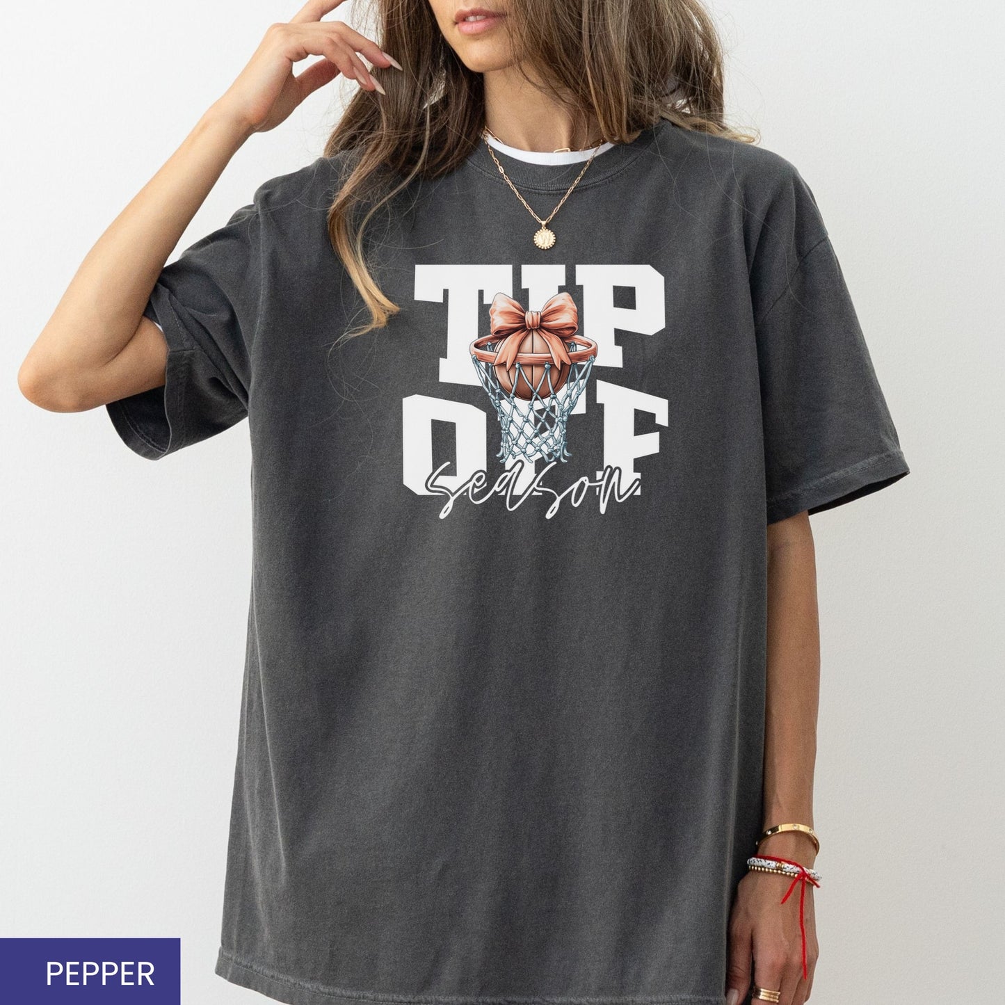 Tip-Off Season Vintage Basketball T-Shirt – Retro Coquette Bow Style