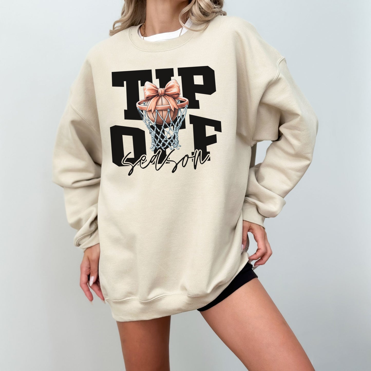 Tip-Off Season Vintage Basketball Crewneck Sweatshirt – Retro Coquette Bow Style