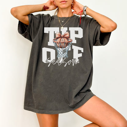 Tip-Off Season Vintage Basketball T-Shirt – Retro Coquette Bow Style