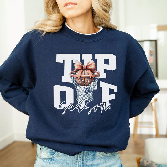Tip-Off Season Vintage Basketball Crewneck Sweatshirt – Retro Coquette Bow Style