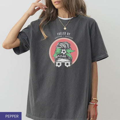 Fueled by Coffee & Soccer T-Shirt – Game Day & Coffee Lover Shirt with Custom Bow Color