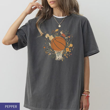 Vintage Floral Basketball T-Shirt – Retro Botanical Sports Tee
