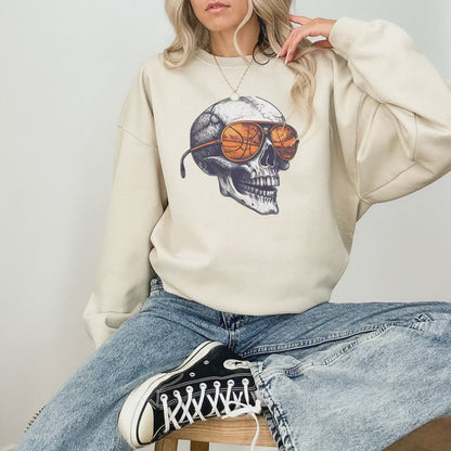 Retro Basketball Skull Crewneck Sweatshirt – Vintage Grunge Sports Sweatshirt