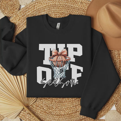 Tip-Off Season Vintage Basketball Crewneck Sweatshirt – Retro Coquette Bow Style
