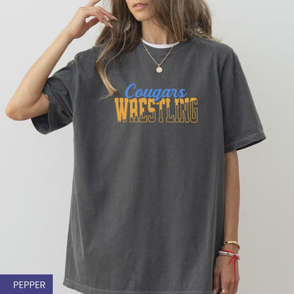 Custom Wrestling Team Mascot T-Shirt – Personalized School Name & Colors